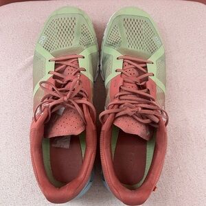 On Cloud Running Olive and Coral Sneakers